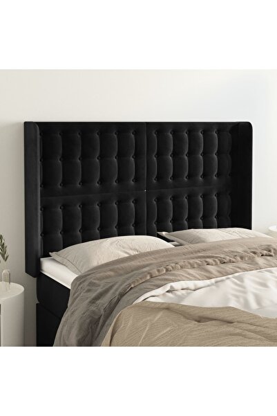 Concept Tăblie de pat cu aripioare, negru, 147x16x118/128 cm, catifea