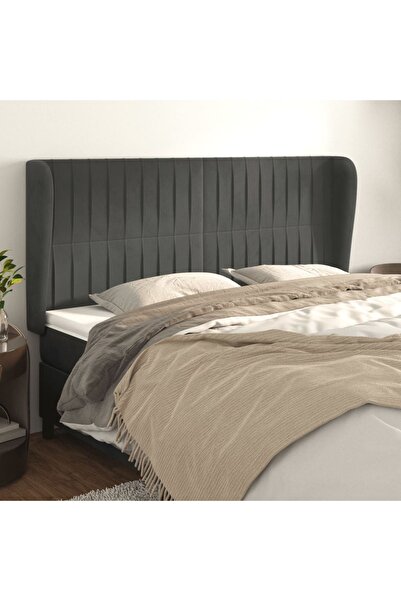 Concept Tăblie de pat cu aripioare gri închis 183x23x118/128 cm catifea
