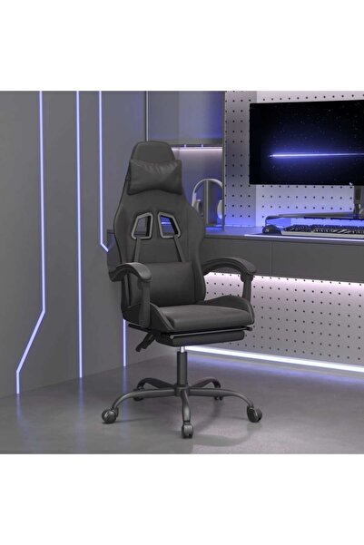Concept Scaun de gaming cu suport picioare, negru, piele ecologică