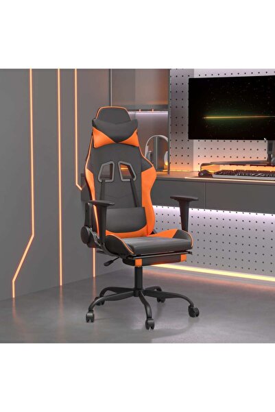 Concept Scaun gaming masaj/suport picioare, negru/portocaliu, piele