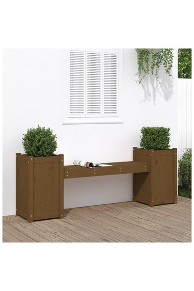 Concept Banchetă cu jardiniere, maro miere, 180x36x63cm, lemn masiv pin