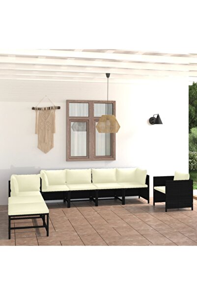 Concept Set mobilier de grădină cu perne, 8 piese, negru, poliratan