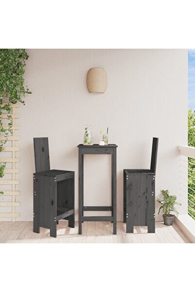 Concept Scaune de bar, 2 buc., gri, 40x42x120 cm, lemn masiv de pin