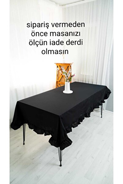 abidehanım Rufle | Siyah Fırfırlı Masa Örtüsü 110X110