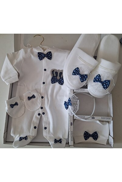 biyan collection Erkek Bebek Hastane Çıkışı Lohusa Seti Terliği Tacı Terlik T...