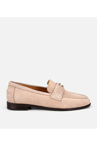 Hotiç Kadın Süet Deri Bej Toka Detaylı Klasik Loafer