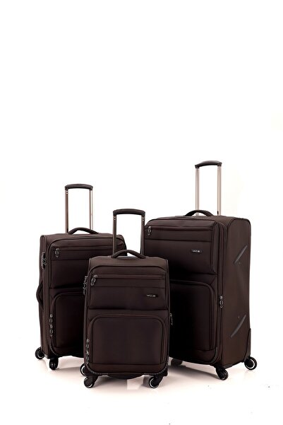 MÇS Lüx Kumaş 3'lü Valiz Set Kahverengi - V117