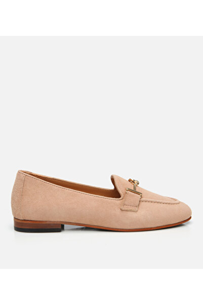 Hotiç Women's Suede Leather Beige Buckle Classic Loafer