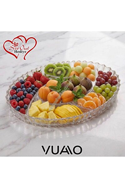 VUAO 5 Bölmeli Cam Servis Tabağı 31x21 cm - Şık Sunum Tabağı Çerezlik ve Kahv...