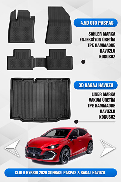 Sahler Renault Clio 6 2026 ve Sonrası Uyumlu 4.5D Premium Havuzlu Oto Paspas ...