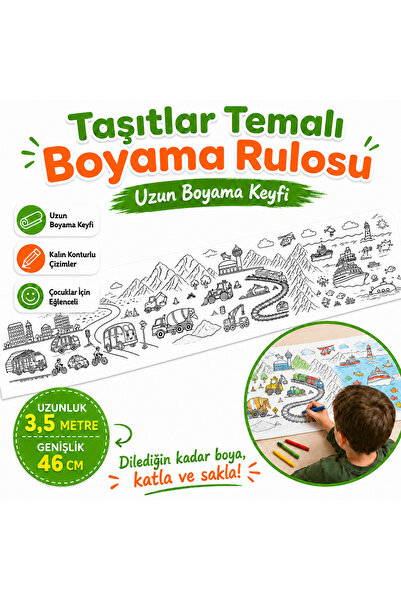 AHDTOPTAN Taşıtlar Boyama Rulosu 46 cm x 2,5 Metre | Çocuklar İçin Uzun Boyam...