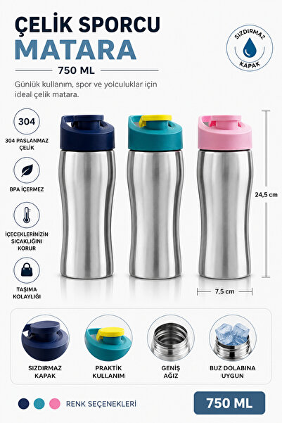 VENETTO çelik sporcu matara 750 ml renkli (karışık renk gönderilir)