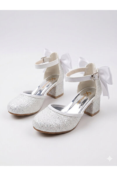 PATİK BEBE Pantofi cu toc eleganti pentru fete, cu fundita, culoare albă, cul...