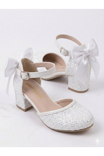 PATİK BEBE Pantofi cu toc eleganti pentru fete, cu fundita, culoare albă, cul...
