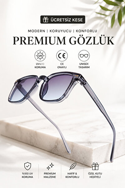 WATCHOFROYAL Güneş Gözlüğü Kadın & Erkek UV400 Cam Orjinal CE Belgeli GRİ MAV...