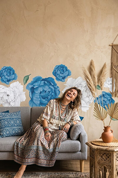 KT Decor ملصق حائط عملاق على شكل زهور الفاوانيا الملونة