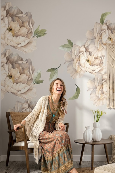 KT Decor Renkli Şakayık Çiçekleri Dev Duvar Sticker