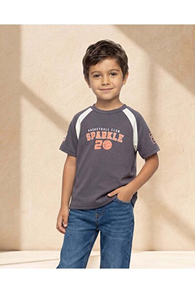 REDTAG Boys Charcoal Printed T-Shirt