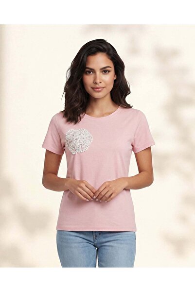 REDTAG Women Pink Embellished Casual T-Shirt
