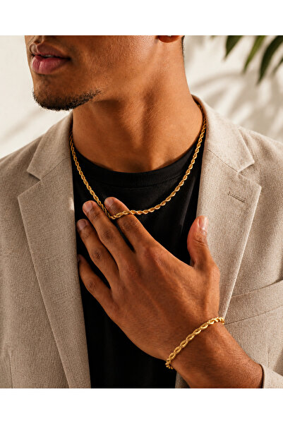 OutfitModa Set Lanț și Brățară Aurie Bărbați Cuban Chain Oțel Inoxidabil- Cadou