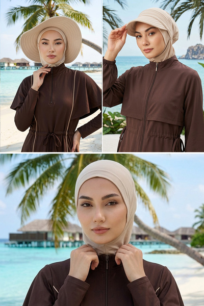 Aisha's Design Set de 3 șepci, viziere și pălărie Hijab (pentru mare, piscină...
