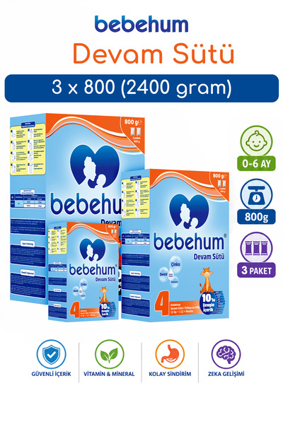 bebehum 4 Numara Devam Sütü 12 Ay+ 800 gr x 3 Adet (2400 gr)