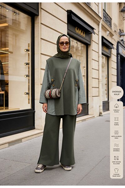 Aselim Hijap Moda طقم نسائي من ليورا مكون من قطعتين – قميص قطني بخيطين مع تفا...