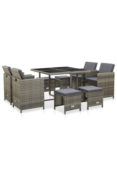 Concept Set mobilier de exterior cu perne, 9 piese, gri, poliratan