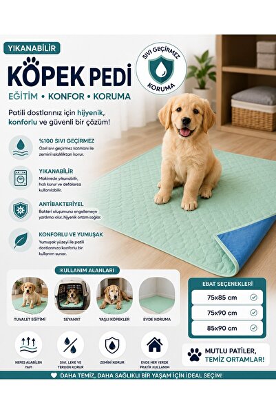 CDE Köpek Çiş Pedi Yıkanabilir 85x90 cm | Büyük Boy Emici, Sıvı Geçirmez, Kay...