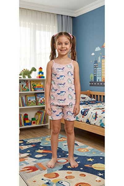 ALİŞ KİDS Girl's Cotton Pink Unicorn Patterned Athlete Boxer Set