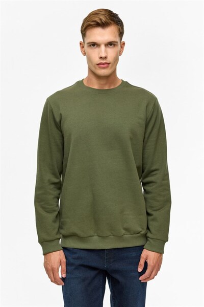 SÜVARİ Haki Regular Düz Bisiklet Yaka Sweatshirt
