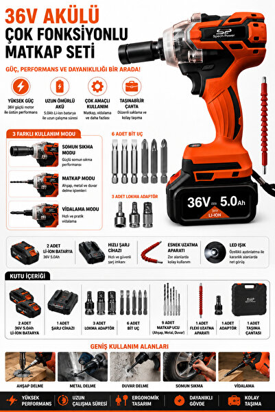 Spech Power Somun Sökme Sıkma Makinesi 450 NM Şarjlı Bijon Sökme Kömürsüz Matkap