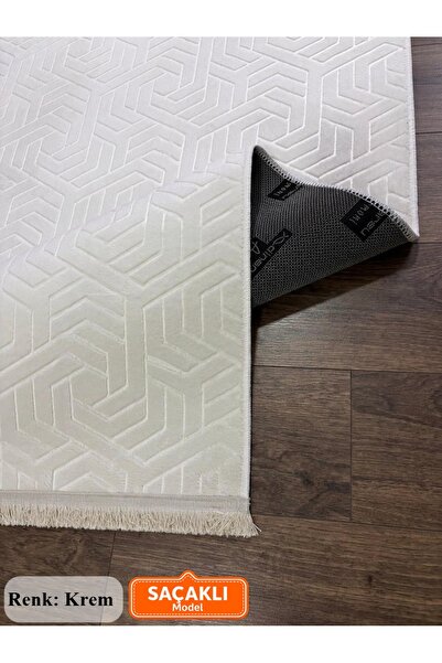 NaRStore Home Armoni Saçaklı Kaymaz Tabanlı Kesme Kabartmalı Salon Koridor Mu...