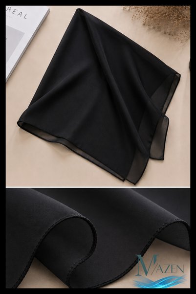 MAZEN Eșarfă din șifon uni de culoare neagră |   Multifuncțional |   Accesoriu geantă de păr pentru încheietura mâinii 45x45 cm