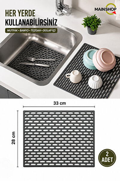 MAİN SHOP 2 Adet Dikdörtgen Silikon Ayarlanabilir Kaydırmaz Lavabo Üst ve İç ...