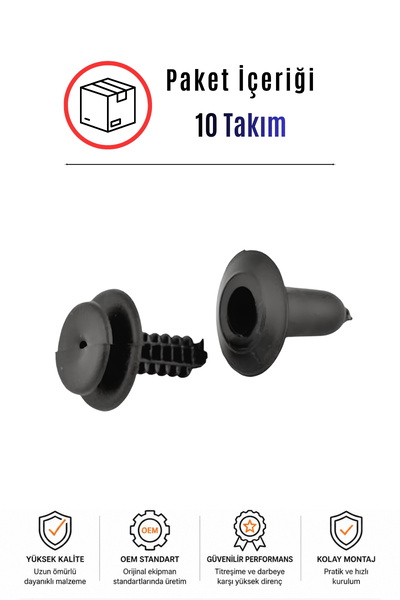 ESAGARAJ Tempra Tipo Uyumlu Kapı Döşeme Klipsi Erkek Dişi (10 Takım) 7739801