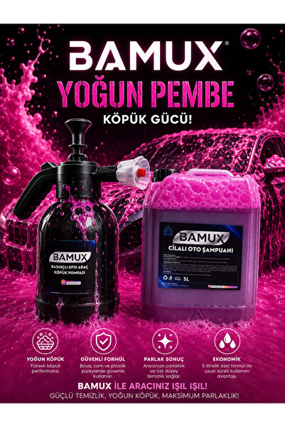 Bamux 5 Lt Yoğun Pembe Köpük + Köpük Pompası + Sünger | Cilalı Yoğun Köpük | ...
