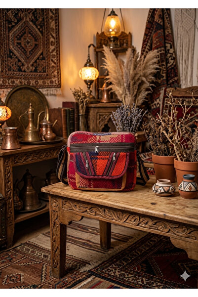 Bohemian Iran Işi El Yapımı Turuncu Günlük Bohem Kilim Çanta