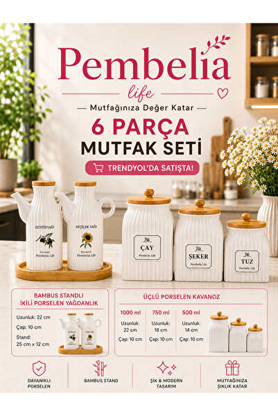 Pembelia Life 6-Piece Striped Porcelain with Bamboo Stand 1000ml Oil Pot and ...