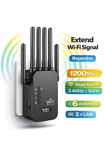 Linomag WiFi усилвател на сигнал Linomag, двубандов 2.4/5GHz, 4 антени, 1200M...