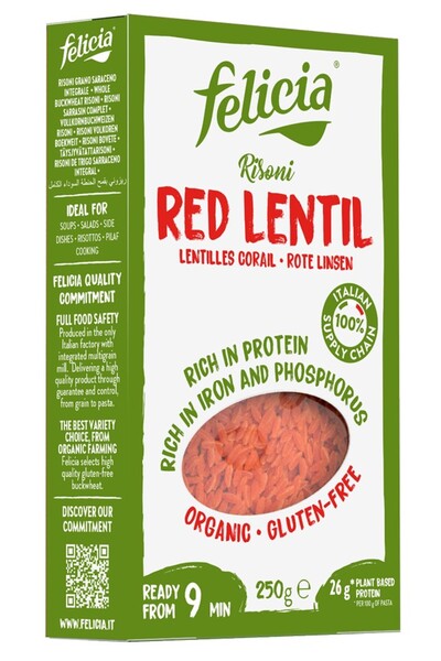 Felicia Risoni de linte roșie bio, 250g