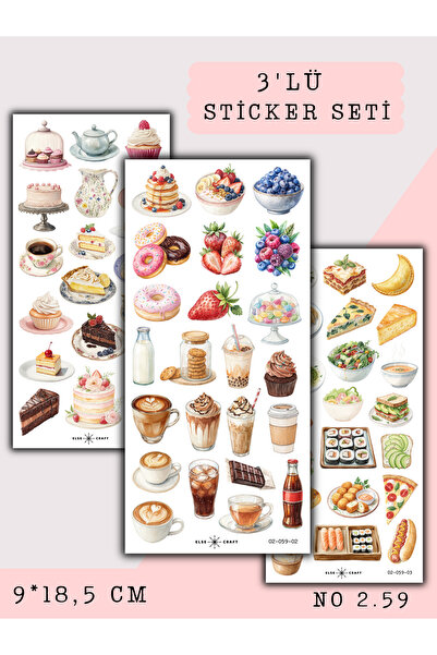 Else Craft 3'lü Pasta Yemek İçeçek Fast Food Temalı Sticker 2.59 - Ajanda Pla...