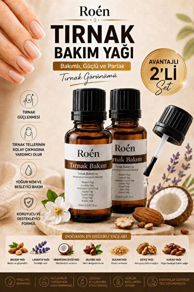 Roen Tırnak Bakım Yağı, Tırnak Eti Bakım Yağı, Tırnak Güçlendirici Doğal Tırnak Bakım Yağı 40ml (20MLX2)