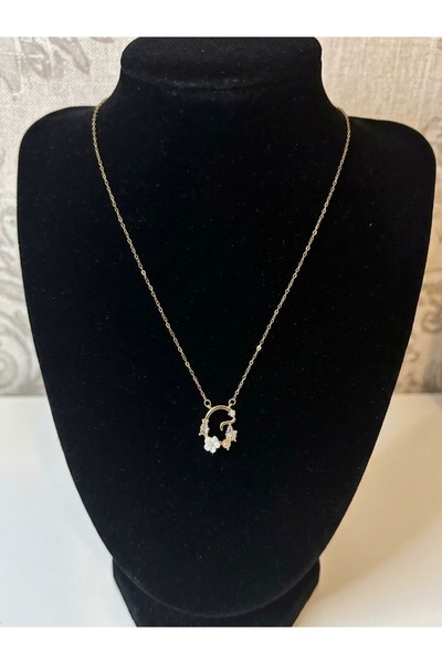 SEM STORE 316L ÇELİK GOLD RENK G HARF ZİRKON TAŞLI ÇİÇEK DETAYLI KOLYE