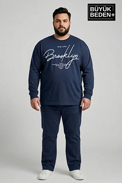 Süperlife Men's Large Size Handwritten Brooklyn Printed 2 Thread Crew Neck T-...