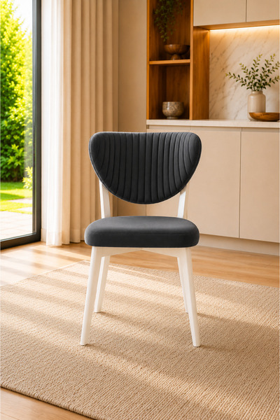 formood Mutfak Sandalyesi Modern Antrasit Kumaş Salon Sandalyesi Beyaz Ayak E...