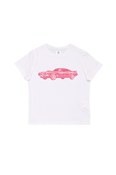 WHITE OF CREATIVE Kadın Araba Baskılı Baby Tee Crop Top