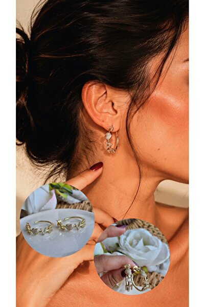 İNİTİUM Xuping Jewwlry Paslanmaz Çelik LOVE Halka 14K Gold Küpe