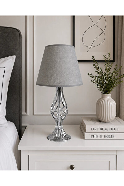 Dekovien Modern Metal Leg Dark Gray Lampshade Silver