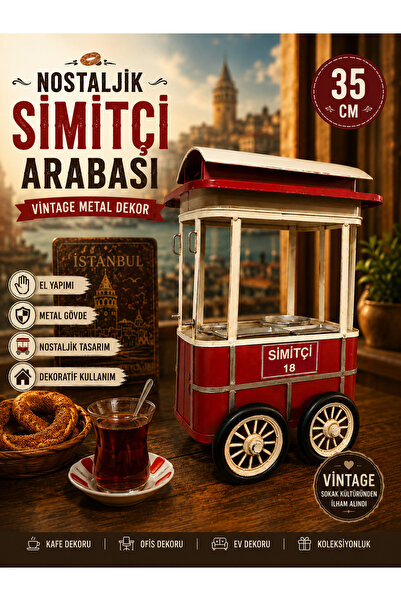 KOLAYEV 35 Cm Nostaljik Metal Simitçi Arabası Dekoru Vintage El Yapımı Sokak ...